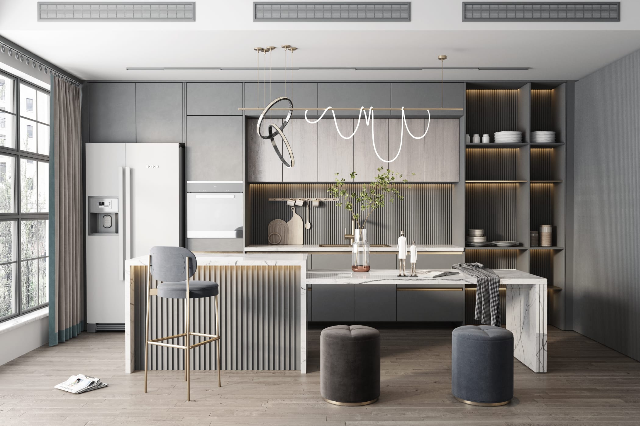 Urban Gray Kitchen Cabinet View 1